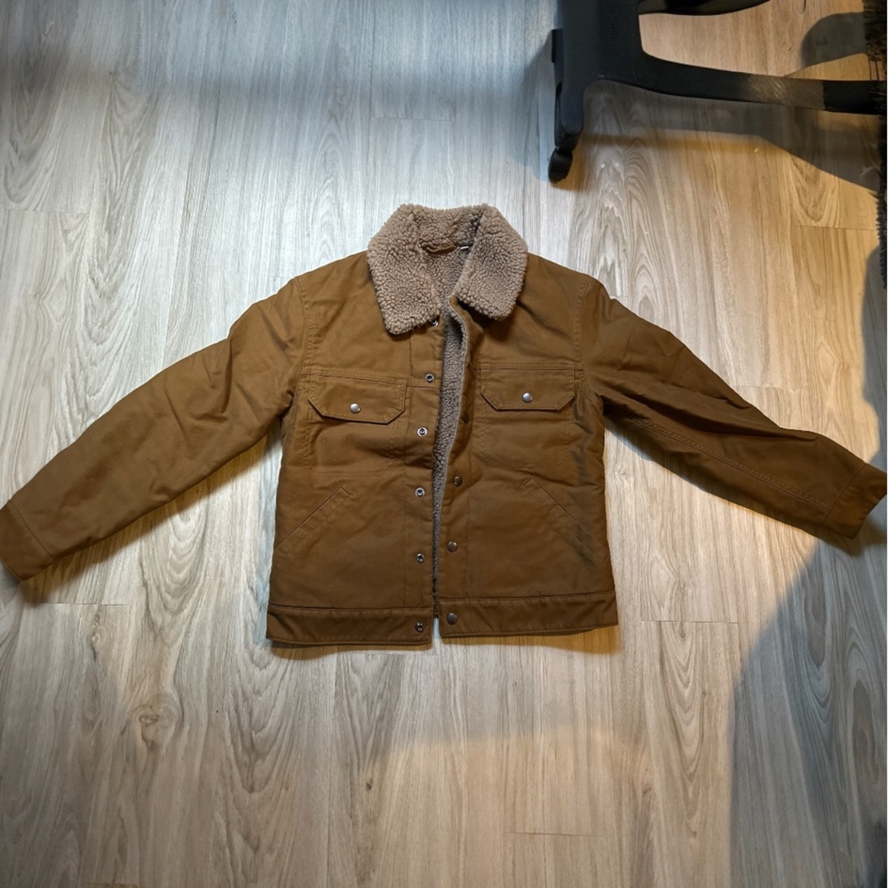 Uniqlo Men’s Brown Sherpa Lined Jacket Fleece Lined Snap Button‎ Coat Size XS